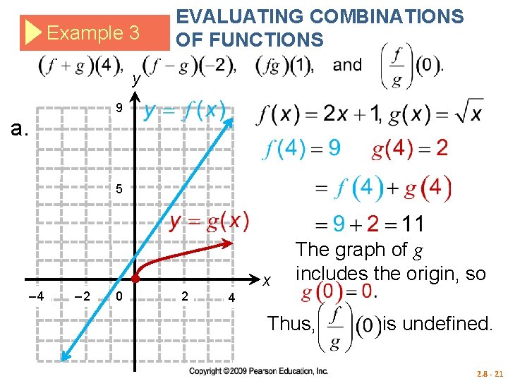 Example 3 EVALUATING COMBINATIONS OF FUNCTIONS y 9 a. 5 – 4 – 2