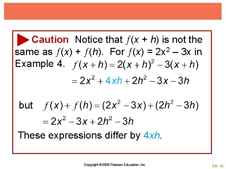 Caution Notice that (x + h) is not the same as (x) + (h).