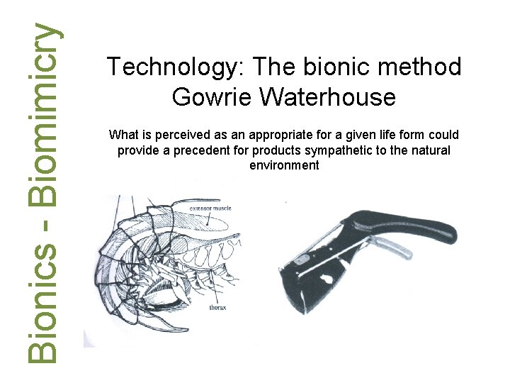 Bionics - Biomimicry Technology: The bionic method Gowrie Waterhouse What is perceived as an