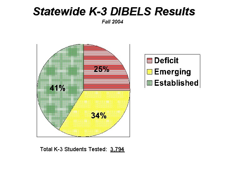 Statewide K-3 DIBELS Results Fall 2004 Total K-3 Students Tested: 3, 794 
