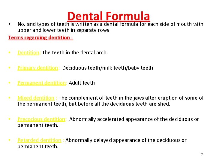  • Dental Formula No. and types of teeth is written as a dental