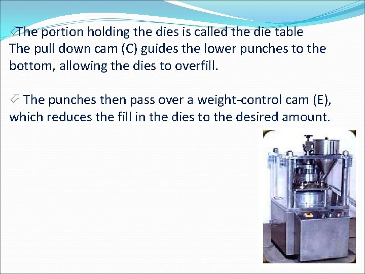 The portion holding the dies is called the die table The pull down The portion holding the dies is called the die table The pull down