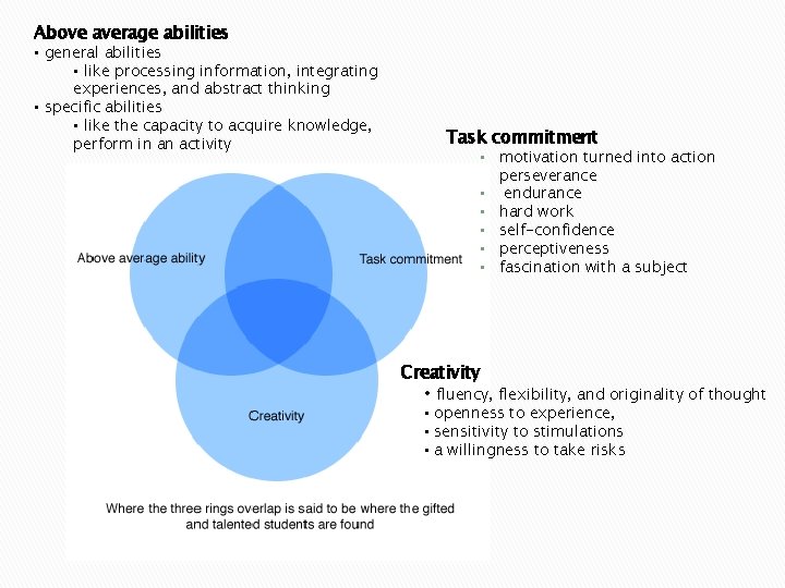 Above average abilities • general abilities • like processing information, integrating experiences, and abstract