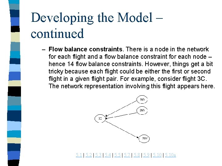 Developing the Model – continued – Flow balance constraints. There is a node in