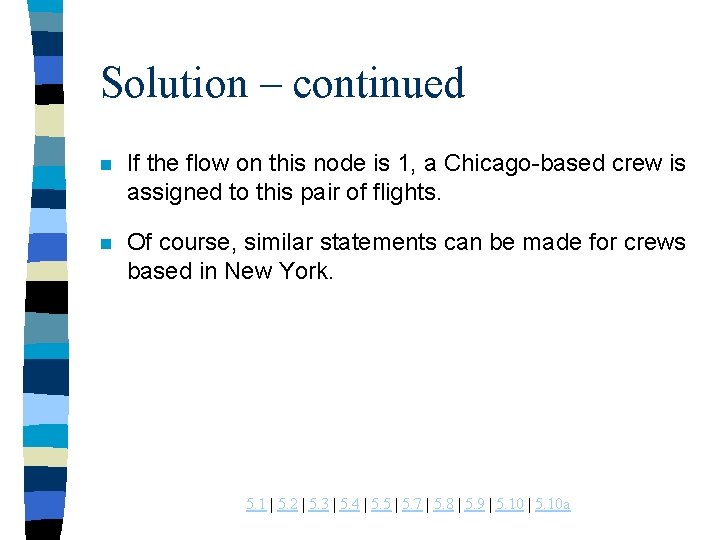 Solution – continued n If the flow on this node is 1, a Chicago-based