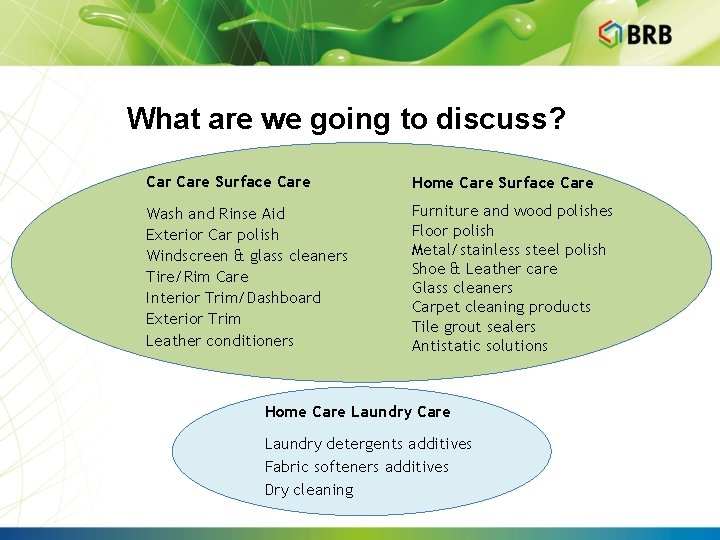 What are we going to discuss? Care Surface Care Home Care Surface Care Wash