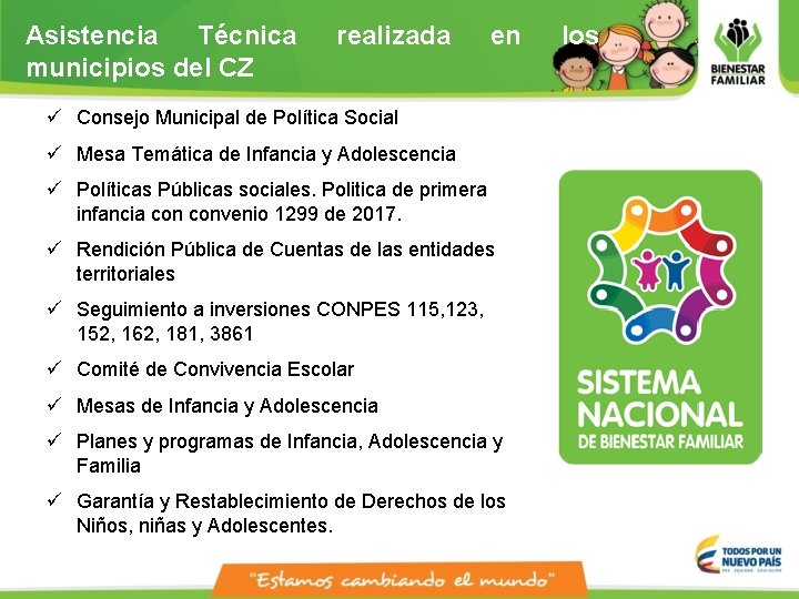 Asistencia Técnica municipios del CZ realizada en ü Consejo Municipal de Política Social ü