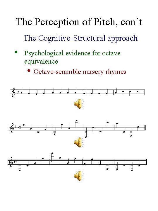 The Perception of Pitch, con’t The Cognitive-Structural approach • Psychological evidence for octave equivalence