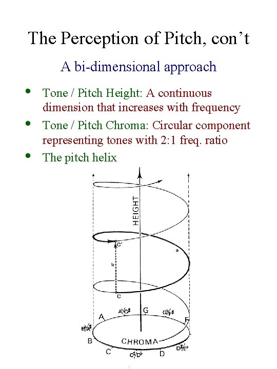 The Perception of Pitch, con’t A bi-dimensional approach • • • Tone / Pitch