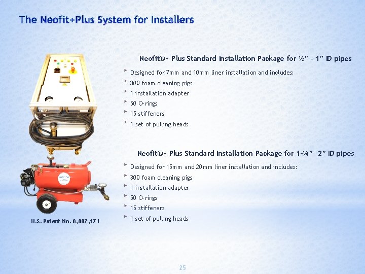 Neofit®+ Plus Standard Installation Package for ½” – 1” ID pipes * * *