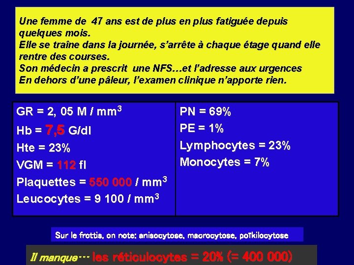 Une femme de 47 ans est de plus en plus fatiguée depuis quelques mois.