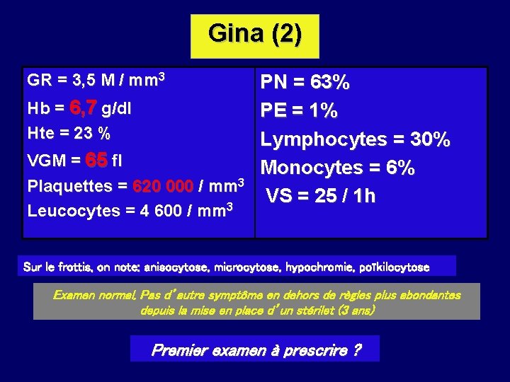 Gina (2) GR = 3, 5 M / mm 3 Hb = 6, 7