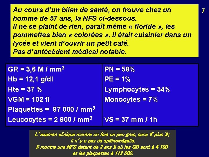 Au cours d’un bilan de santé, on trouve chez un homme de 57 ans,