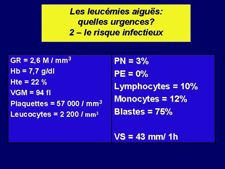 Les leucémies aiguës: quelles urgences? 2 – le risque infectieux GR = 2, 6