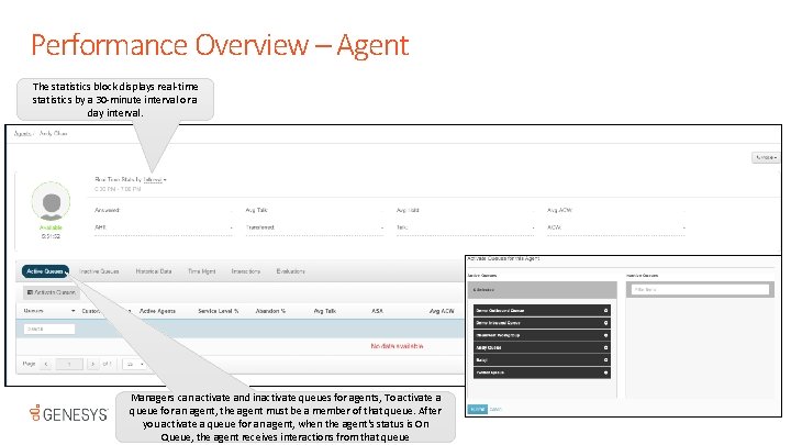 Performance Overview – Agent The statistics block displays real-time statistics by a 30 -minute