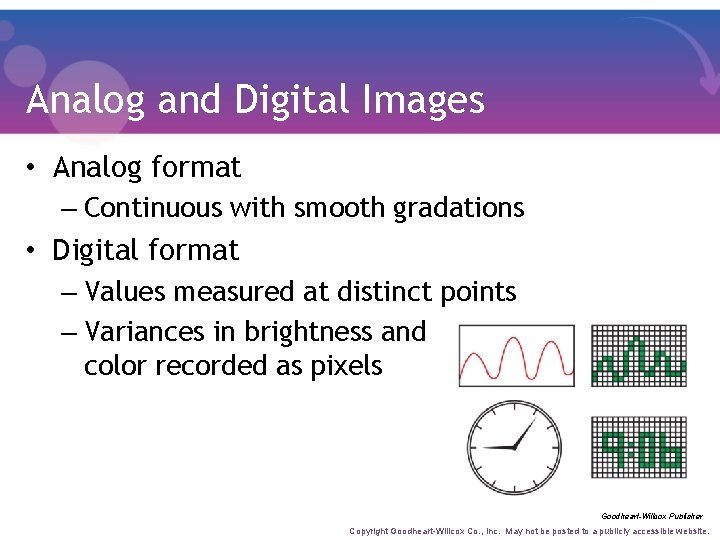 Analog and Digital Images • Analog format – Continuous with smooth gradations • Digital