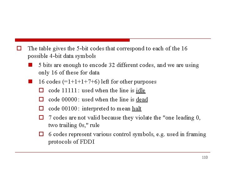 o The table gives the 5 -bit codes that correspond to each of the