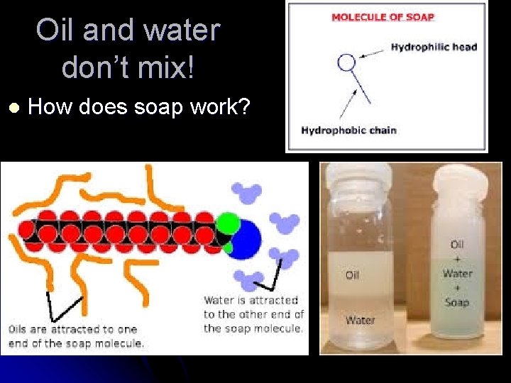 Oil and water don’t mix! l How does soap work? 