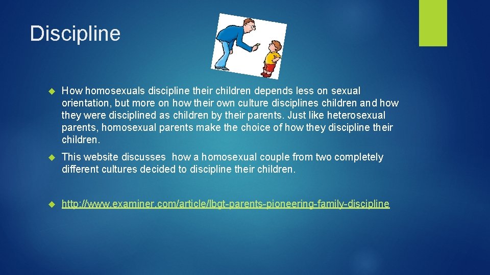 Discipline How homosexuals discipline their children depends less on sexual orientation, but more on
