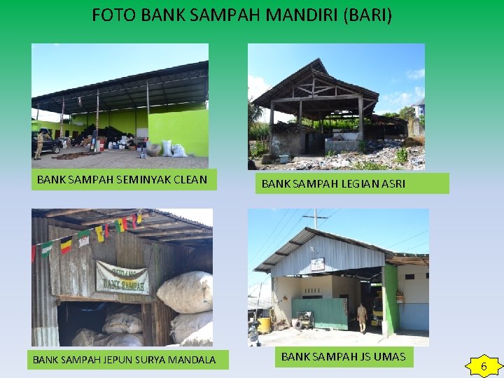 FOTO BANK SAMPAH MANDIRI (BARI) BANK SAMPAH SEMINYAK CLEAN BANK SAMPAH JEPUN SURYA MANDALA