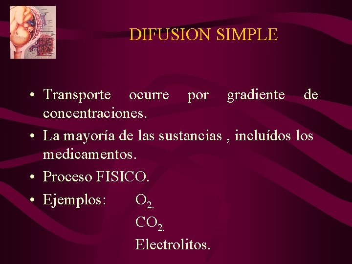 DIFUSION SIMPLE • Transporte ocurre por gradiente de concentraciones. • La mayoría de las DIFUSION SIMPLE • Transporte ocurre por gradiente de concentraciones. • La mayoría de las