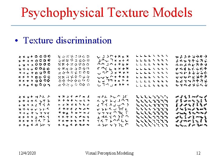 Psychophysical Texture Models • Texture discrimination 12/4/2020 Visual Perception Modeling 12 