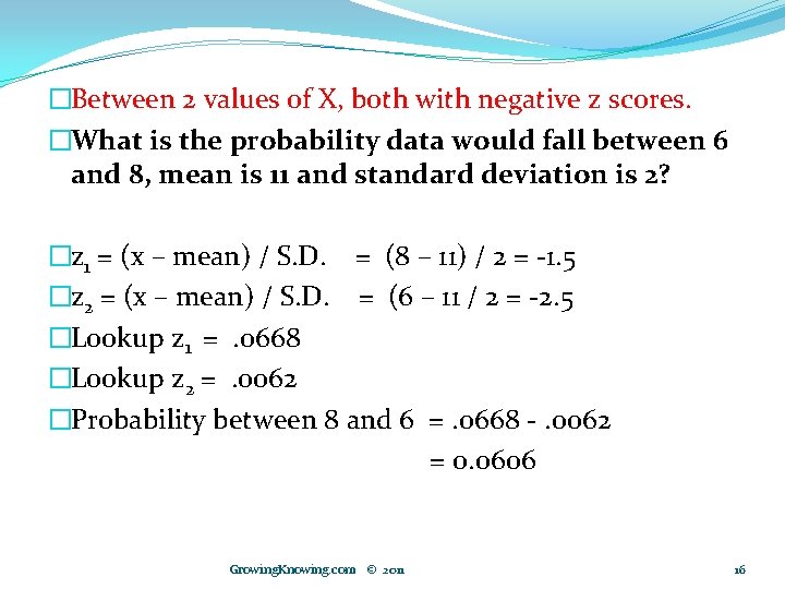 �Between 2 values of X, both with negative z scores. �What is the probability