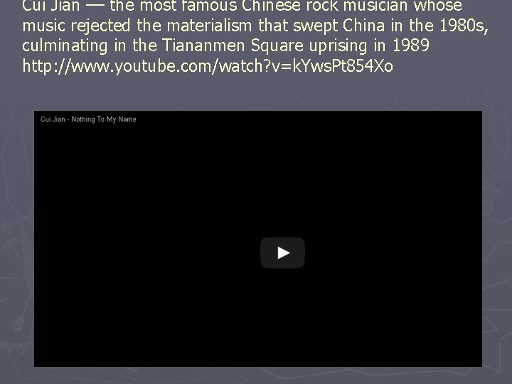Cui Jian –– the most famous Chinese rock musician whose music rejected the materialism Cui Jian –– the most famous Chinese rock musician whose music rejected the materialism