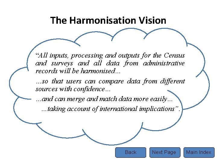 The Harmonisation Vision “All inputs, processing and outputs for the Census and surveys and