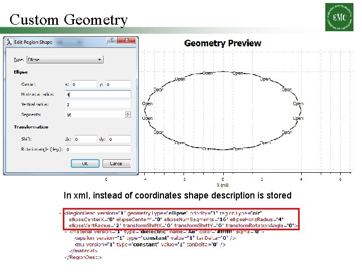 Custom Geometry In xml, instead of coordinates shape description is stored 