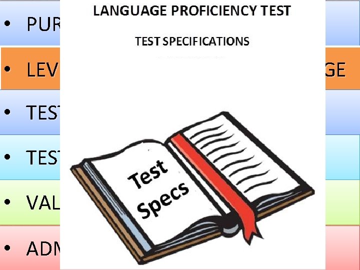  • PURPOSE • LEVELS OF LINGUISTIC KNOWLEDGE • TEST CONTENT • TEST FORMAT