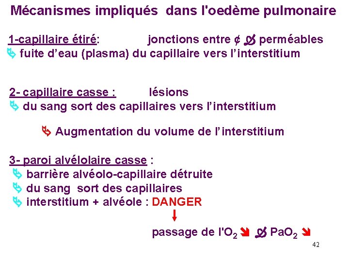 Mécanismes impliqués dans l'oedème pulmonaire 1 -capillaire étiré: jonctions entre ¢ perméables fuite d’eau