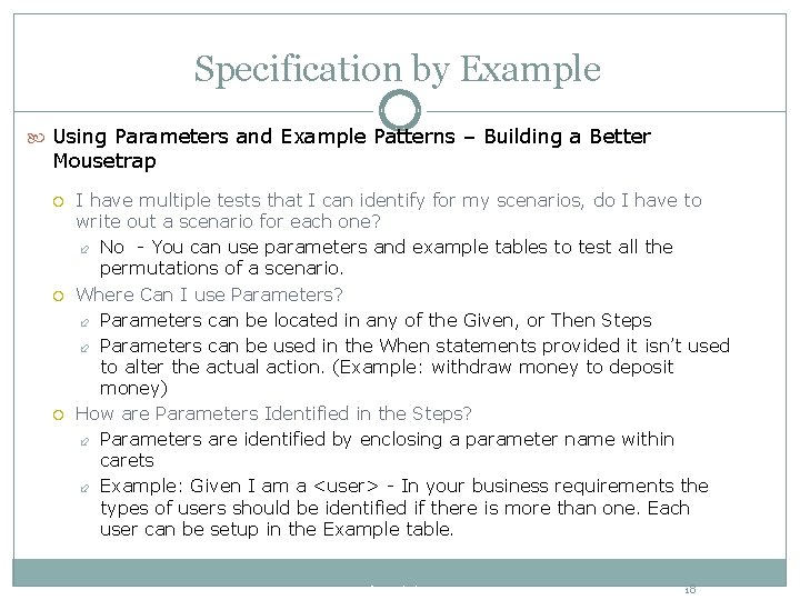 Specification by Example Using Parameters and Example Patterns – Building a Better Mousetrap I