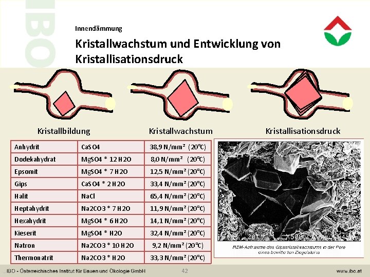 Innendämmung Kristallwachstum und Entwicklung von Kristallisationsdruck Kristallbildung Kristallwachstum Anhydrit Ca. SO 4 38, 9