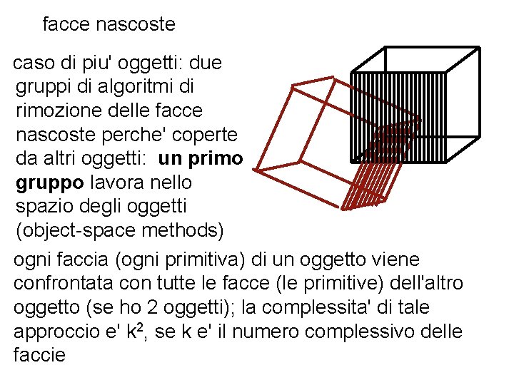 facce nascoste caso di piu' oggetti: due gruppi di algoritmi di rimozione delle facce