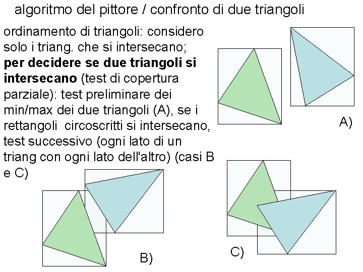 algoritmo del pittore / confronto di due triangoli ordinamento di triangoli: considero solo i