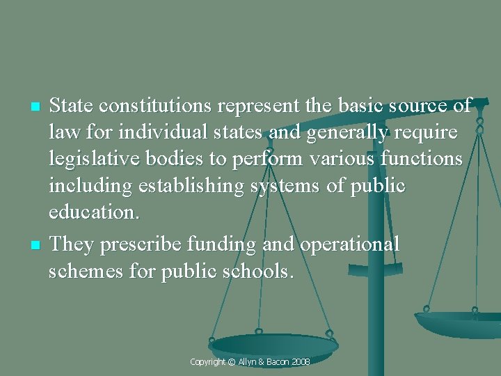 n n State constitutions represent the basic source of law for individual states and