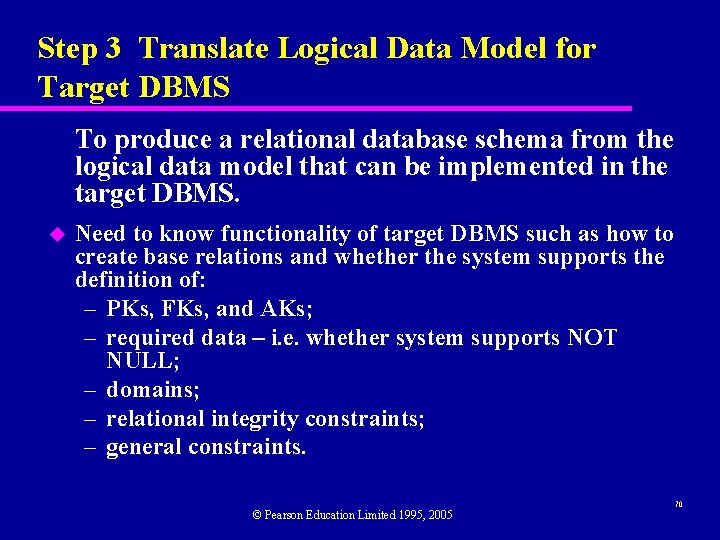 Step 3 Translate Logical Data Model for Target DBMS To produce a relational database