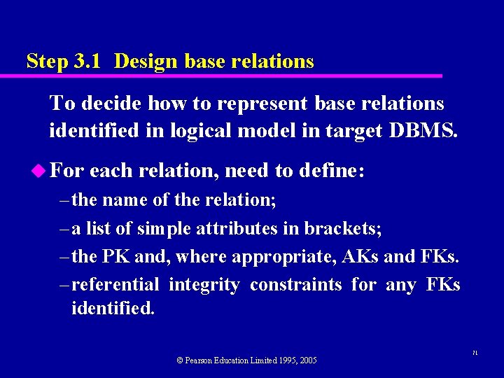 Step 3. 1 Design base relations To decide how to represent base relations identified