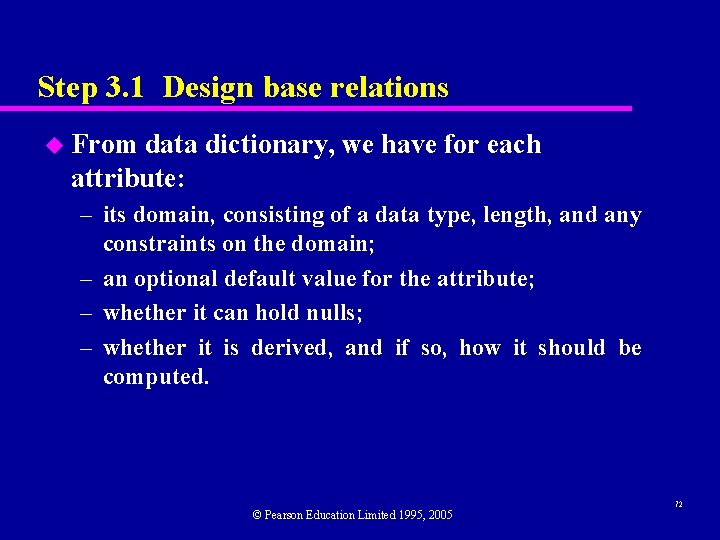 Step 3. 1 Design base relations u From data dictionary, we have for each