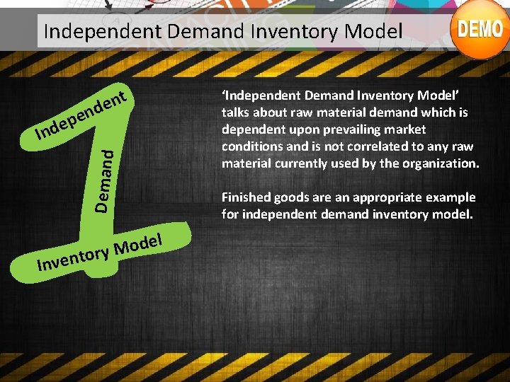 1 Independent Demand Inventory Model t n e d Demand n e p e