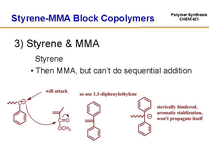 Styrene-MMA Block Copolymers Polymer Synthesis CHEM 421 3) Styrene & MMA • Styrene •