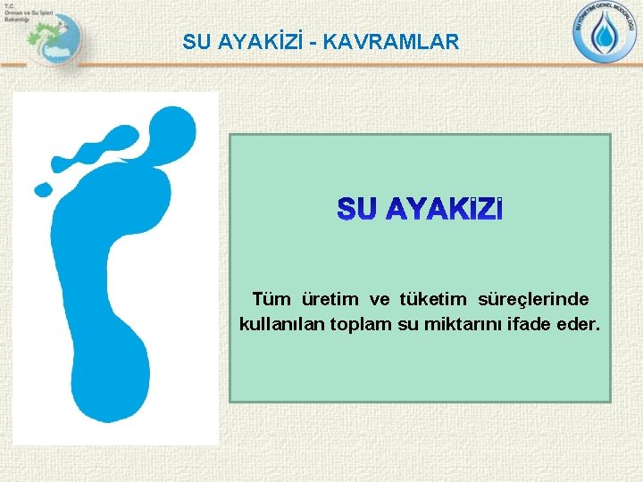 SU AYAKİZİ - KAVRAMLAR Tüm üretim ve tüketim süreçlerinde kullanılan toplam su miktarını ifade