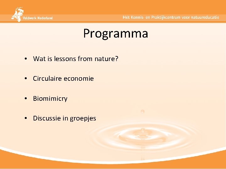 Programma • Wat is lessons from nature? • Circulaire economie • Biomimicry • Discussie