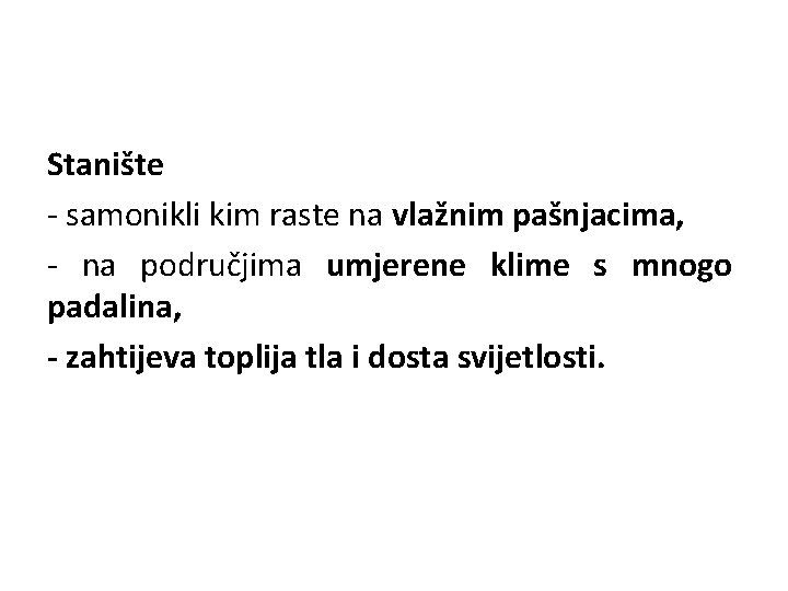 Stanište - samonikli kim raste na vlažnim pašnjacima, - na područjima umjerene klime s