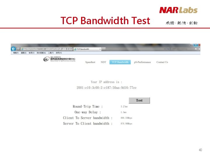 TCP Bandwidth Test 40 