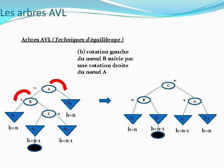 Les arbres AVL Arbres AVL (Techniques d'équilibrage ) (b) rotation gauche du nœud B Les arbres AVL Arbres AVL (Techniques d'équilibrage ) (b) rotation gauche du nœud B