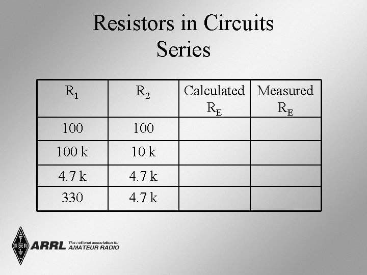 Resistors in Circuits Series R 1 R 2 100 100 k 10 k 4.