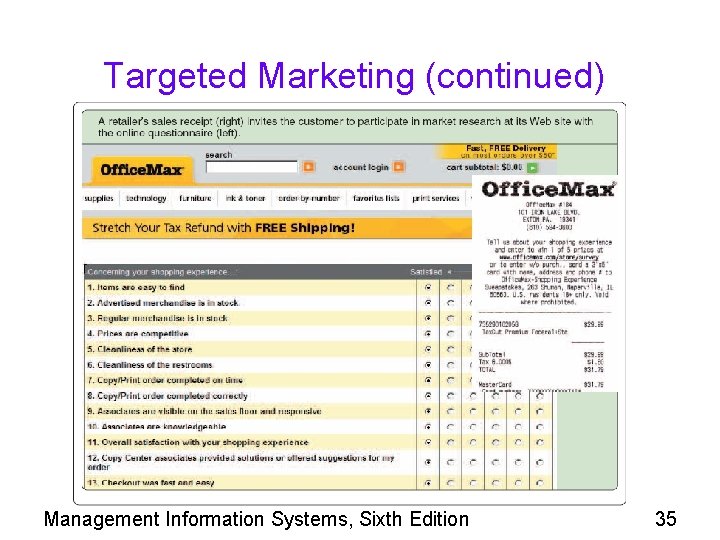 Targeted Marketing (continued) Management Information Systems, Sixth Edition 35 