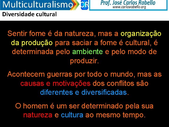 Multiculturalismo Diversidade cultural Sentir fome é da natureza, mas a organização da produção para